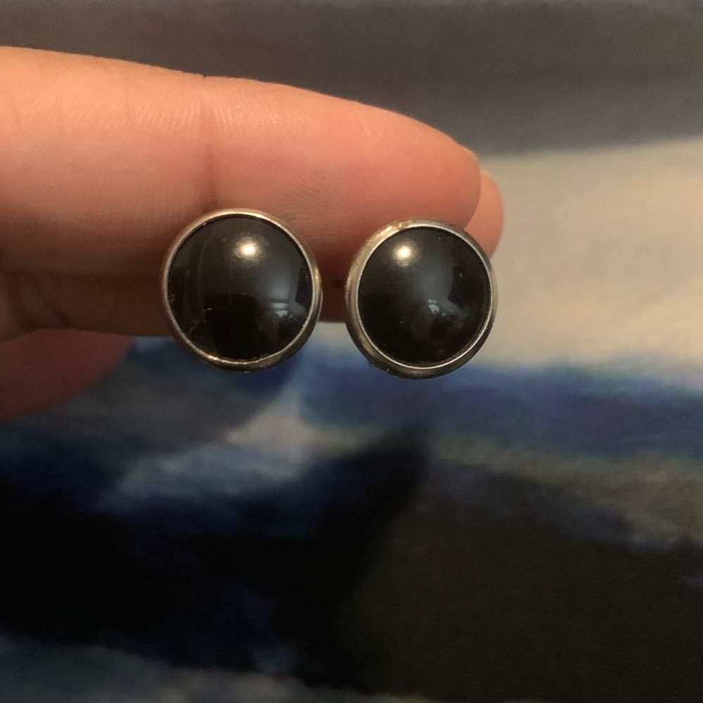 Vintage Black and Silver Round Cuff Links